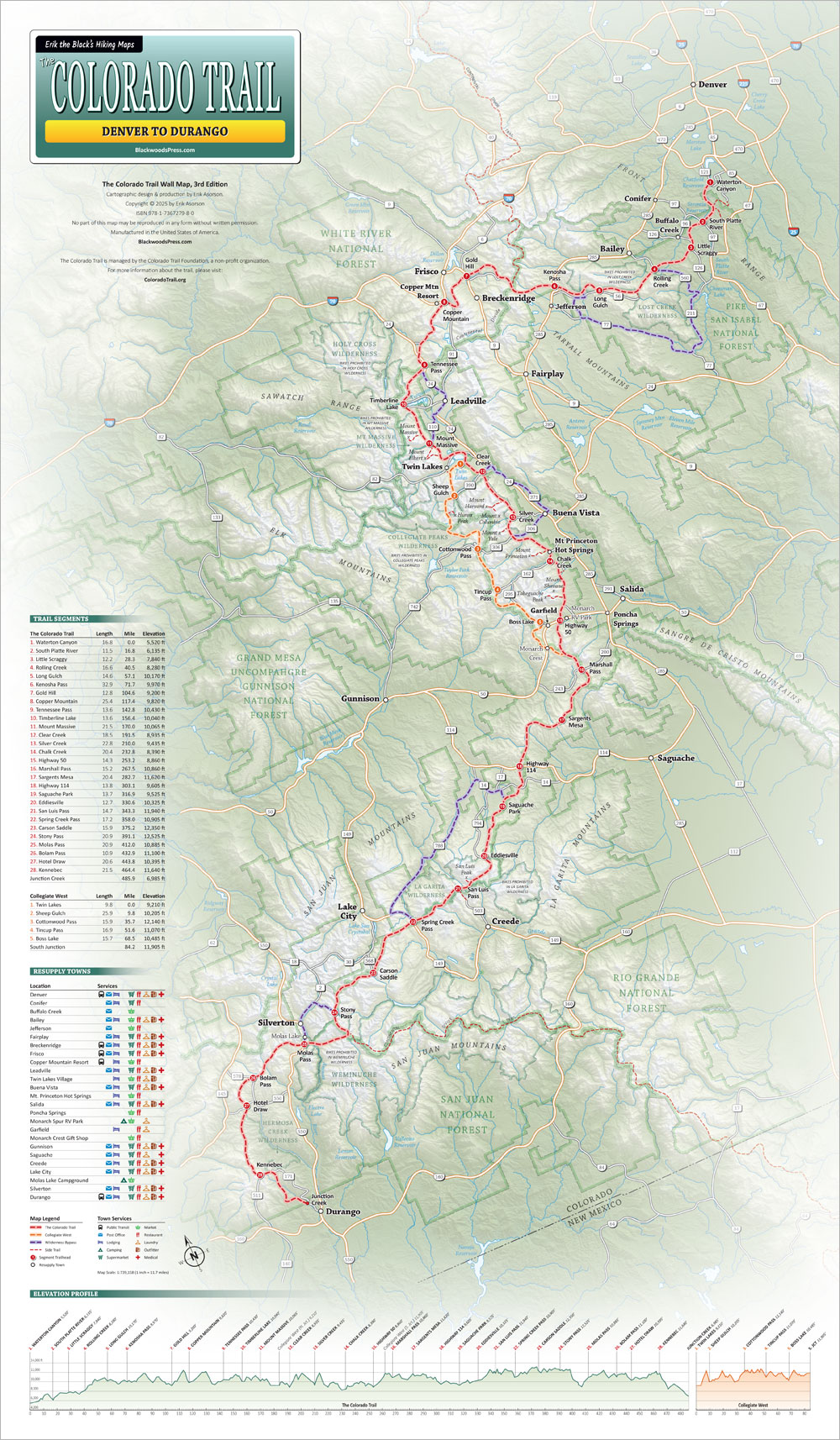 The Colorado Trail Map - 14 x 24 inch Laminated The Colorado Trail Map - 14 x 24 inch Laminated