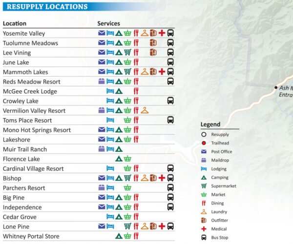 John Muir Trail Map Resupply Locations