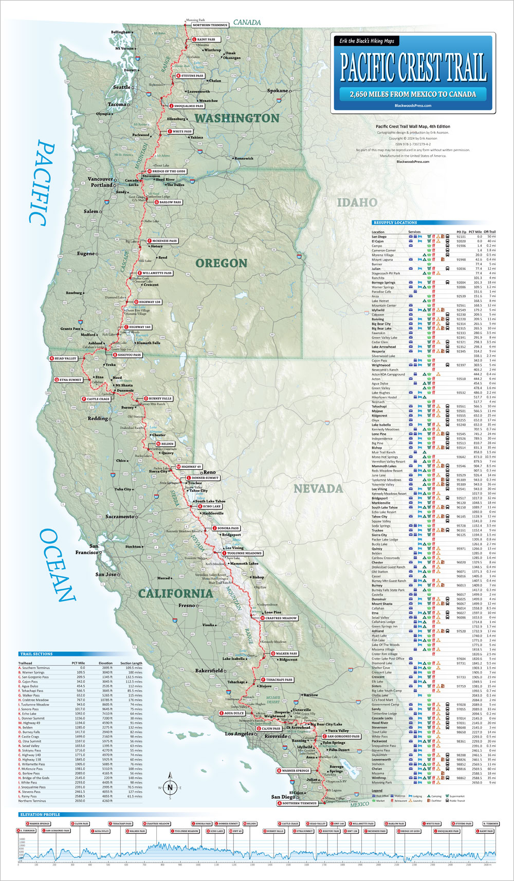PCT Route Map PCT Maps Erik The Black s Hiking Maps